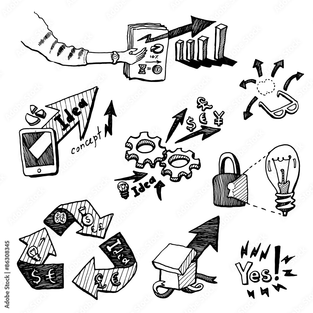Business Idea concept doodles icons set sketch