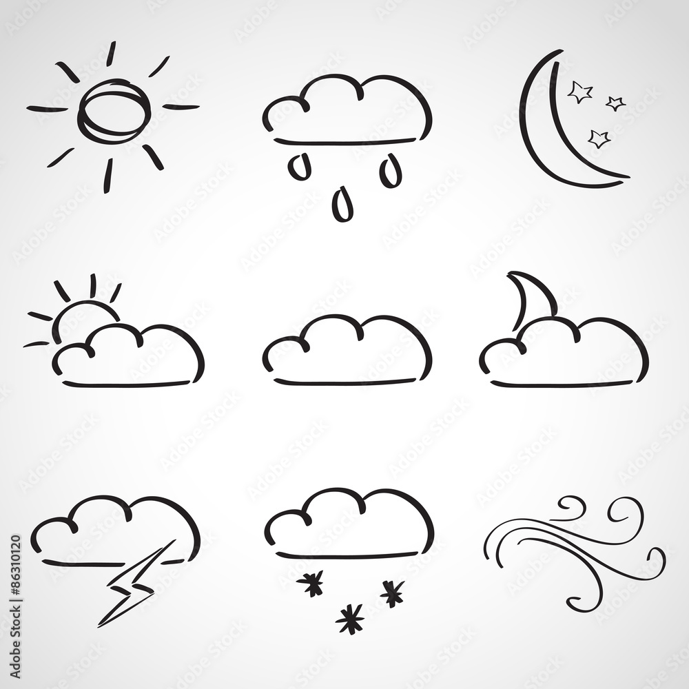 Naklejka Ink style sketch set - weather icons