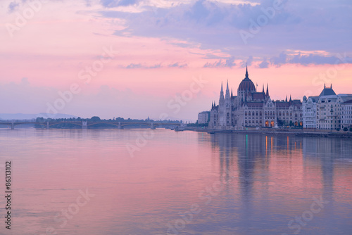Parliament building in Budapest, Hungary at sunrise © tilialucida