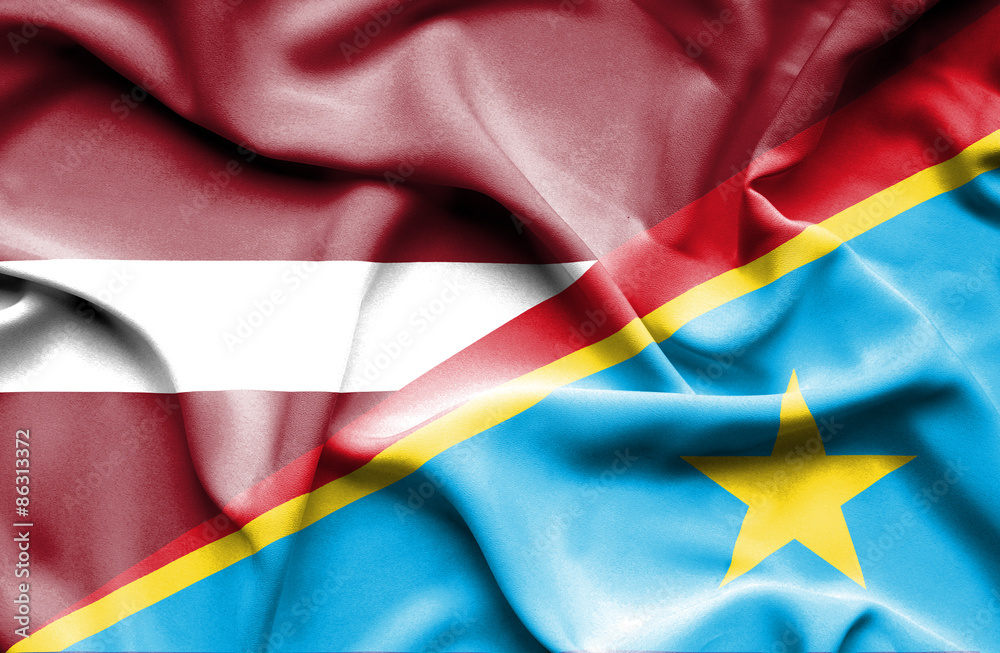 Waving flag of Congo Democratic Republic and Latvia Waving flag of Congo Democratic Republic and Latvia