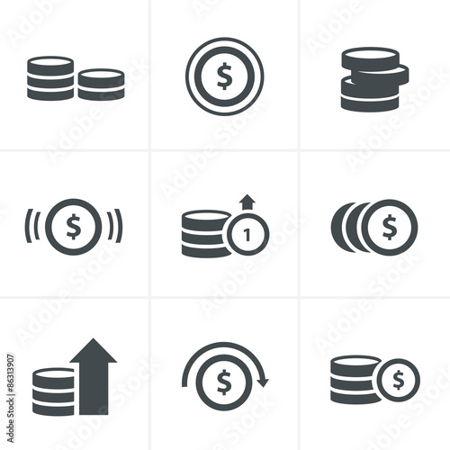 Coins Icons Set, Vector Design