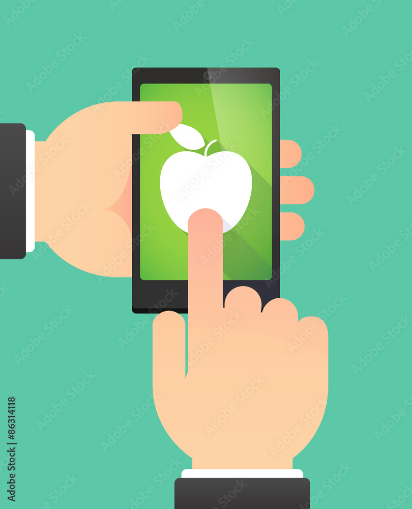 Man's hands using a phone showing an apple