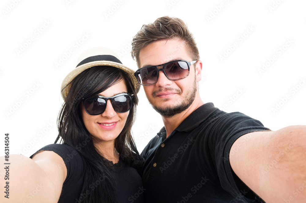 Tourists couple taking a selfie Tourists couple taking a selfie