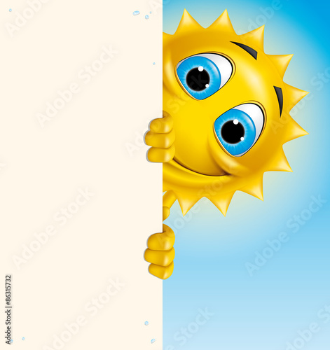 Sun character holding a vertical banner