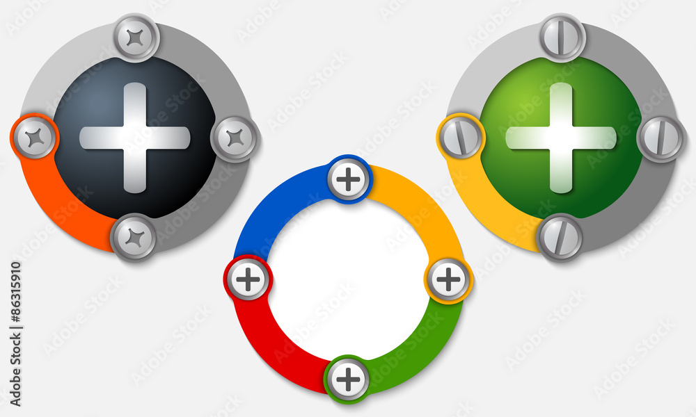 Set of three colored frames and plus symbol Set of three colored frames and plus symbol