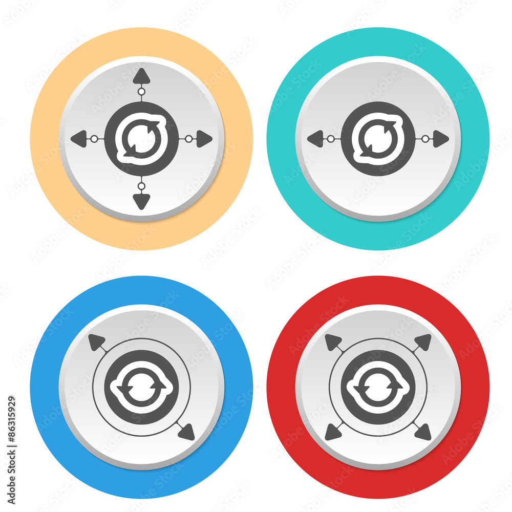 Four circular abstract colored icons with arrows
