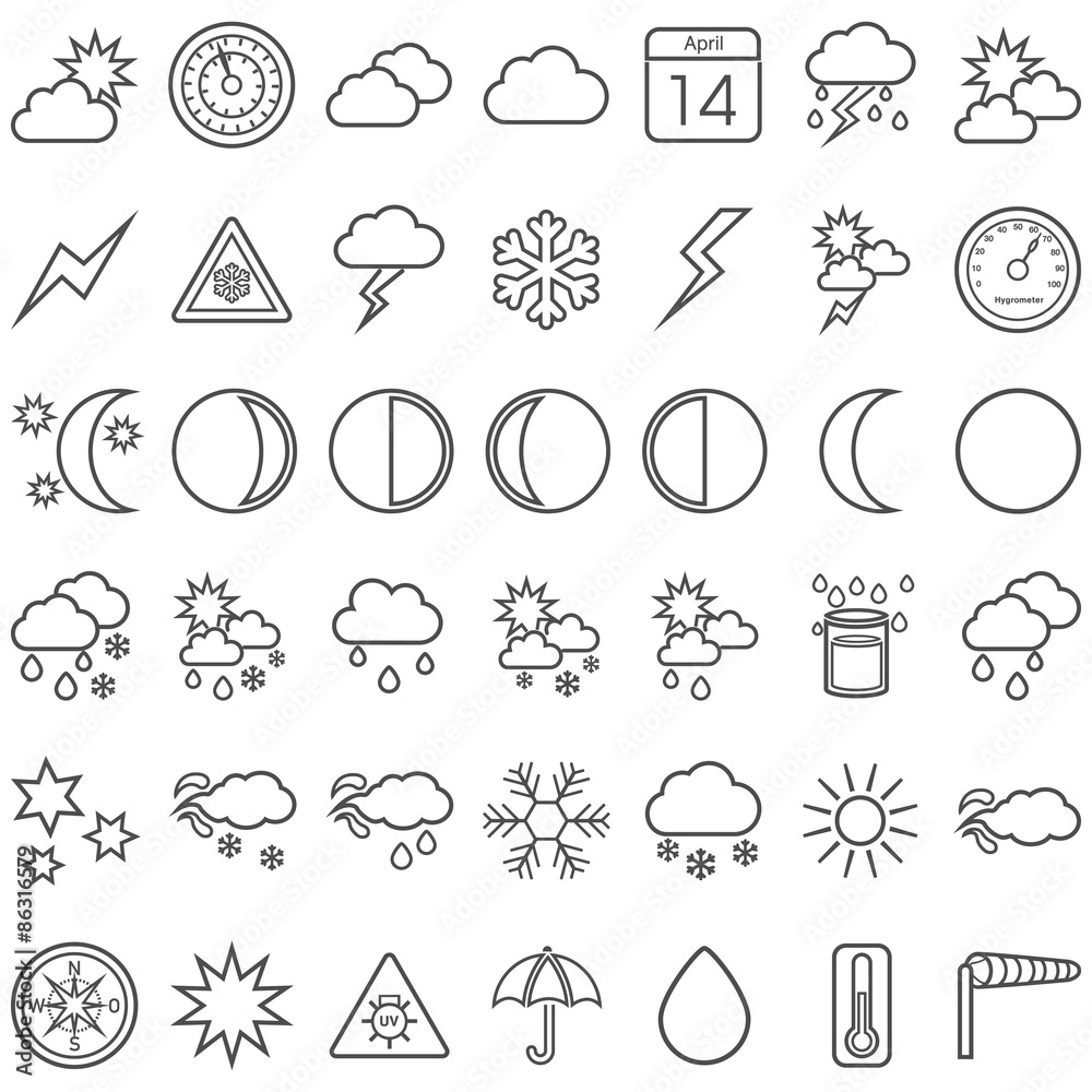 Schwarze Wettersymbole in Liniendarstellung Stock Vector | Adobe Stock