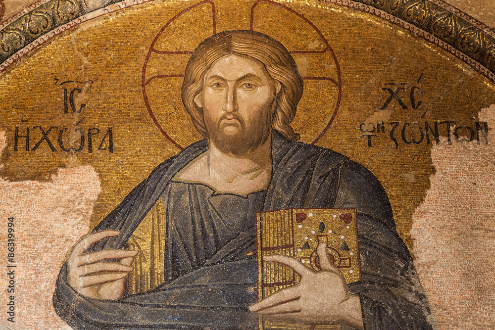 Mosaic of Christ in The Land of the Living, Chora church, Istanbul, Turkey. - obrazy, fototapety, plakaty 