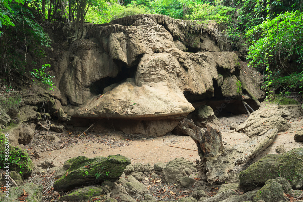 Dry Out Waterfall Drought Condition in Kanchanaburi