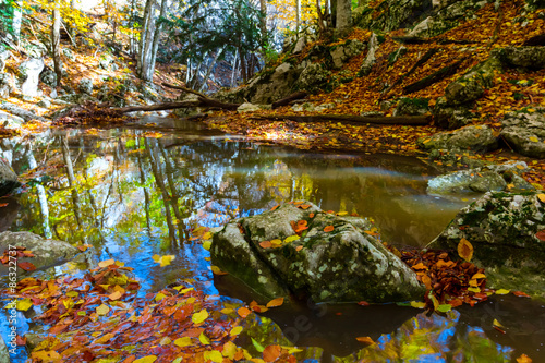 autumn mountain river scene