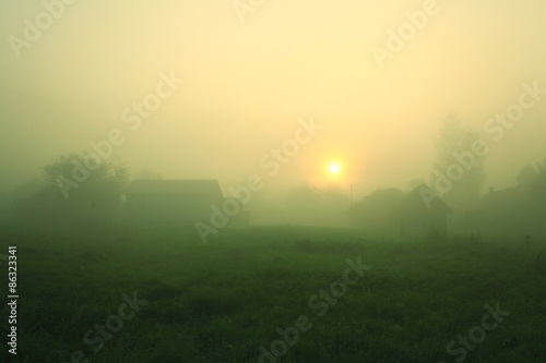 summer fog in the village