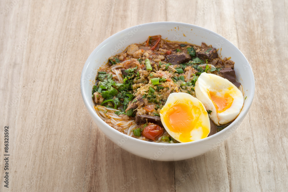 Thailand's KaNom jeen Noodles and curry with egg Thailand's KaNom jeen Noodles and curry with egg