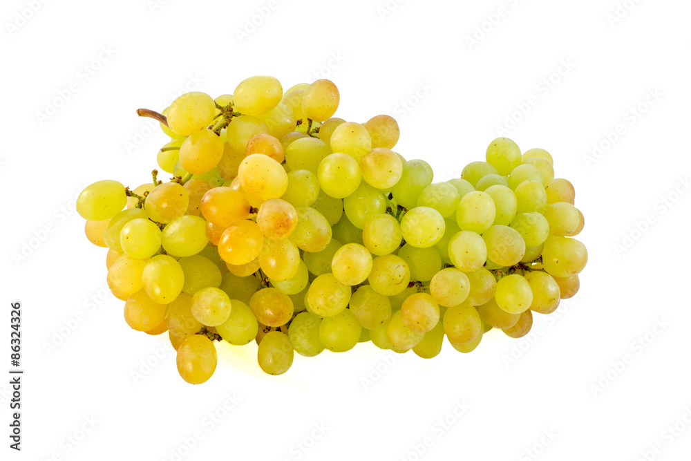 Yellow grapes isolated on white