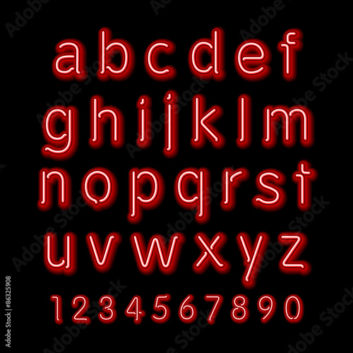 Neon glow alphabet. Vector design party retro 3d art neon font,
