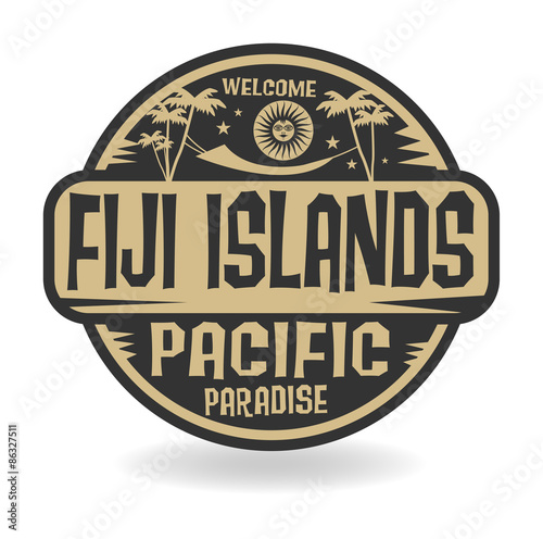 Stamp or label with the name of Fiji Islands, Pacific Paradise