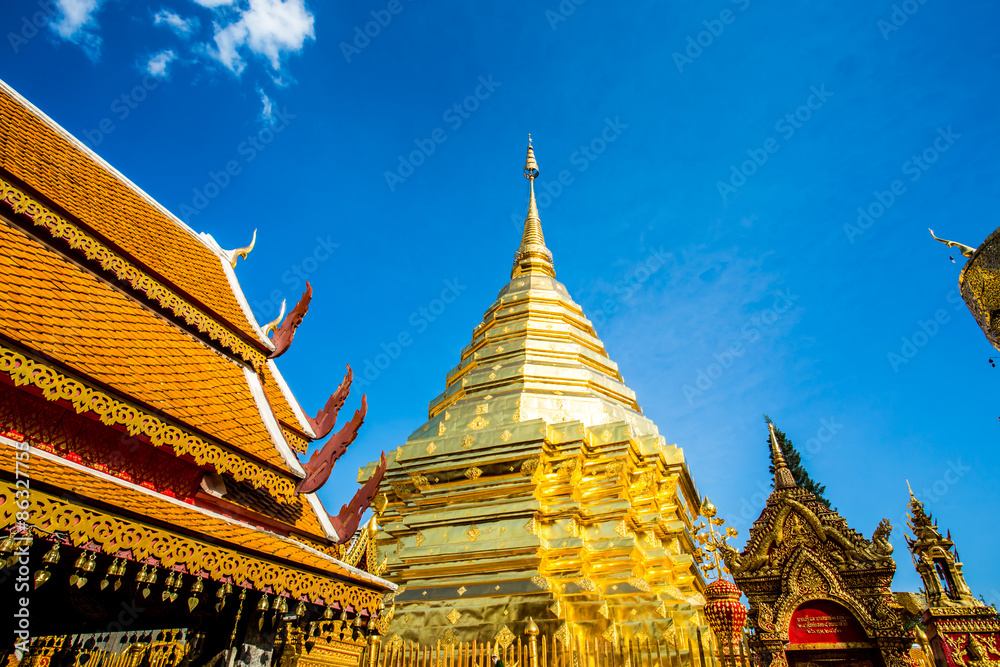 golden pagoda wat phratatdoisuthep chiangmai Thailand