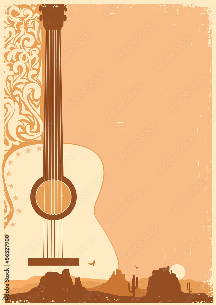 Fototapeta premium Concert guitar poster music festival on ola paper.