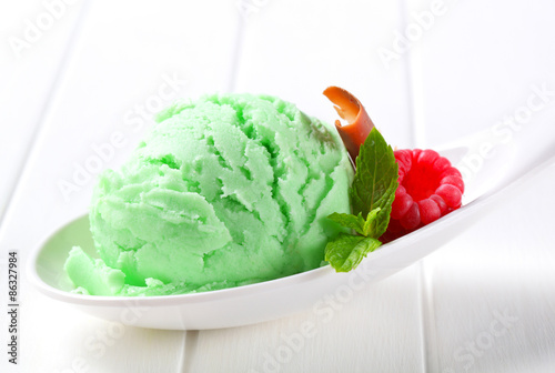 Scoop of green ice cream