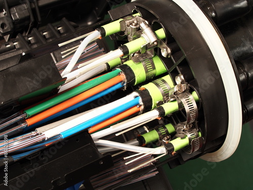 Fibre optic mass closure with cable entry port closeup, National Broadband Network in Australia, Melbourne, Australia - 2015, April 19