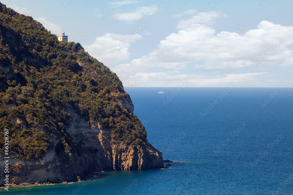 Lighthouse atop a cliff on the Italian island of Ischia in the B