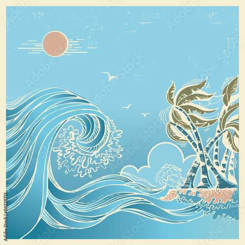 Big waves blue seascape