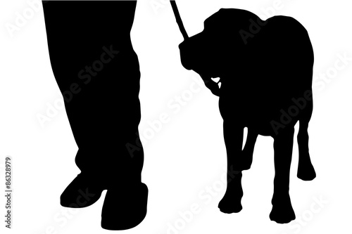 Vector silhouette of a man with a dog.