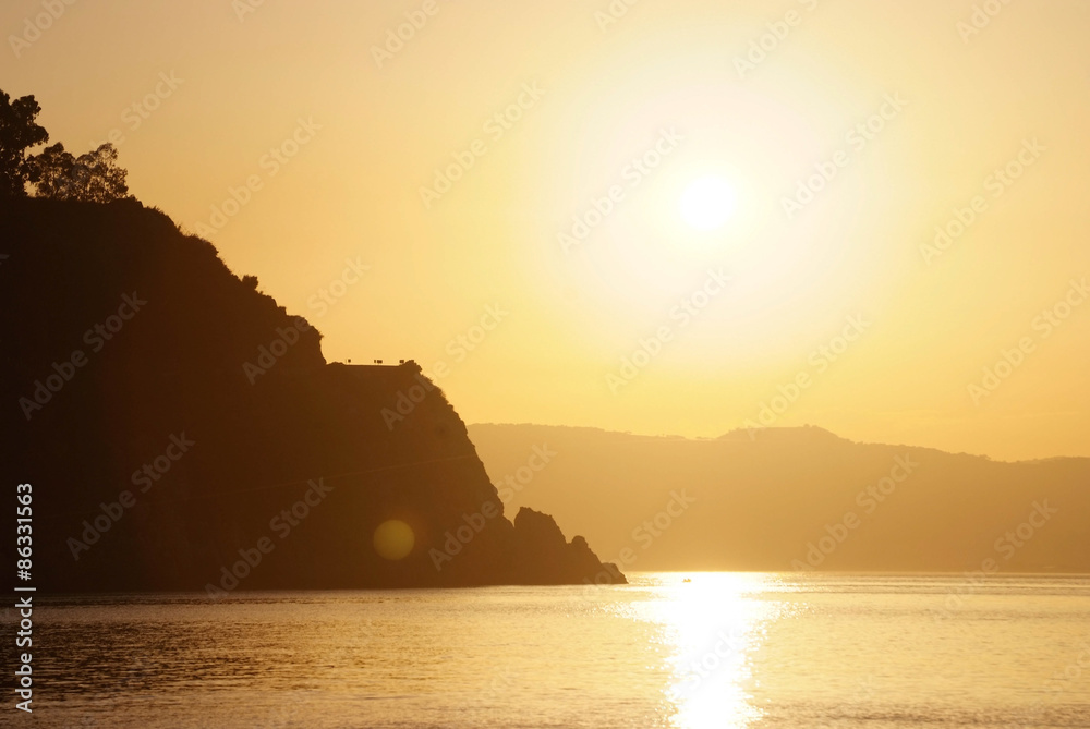 Italian riveria sunset on the Amalfie coast