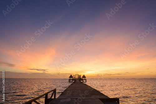 Twilight wood bridge at Djittabhawan Temple photo