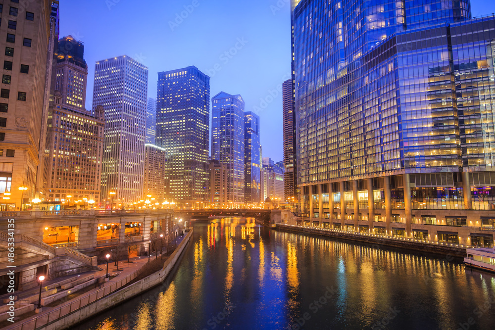 Fototapeta premium Centrum Chicago i rzeka Chicago