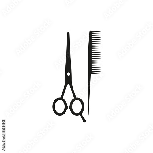 The scissors and comb icon. Barbershop symbol. Flat