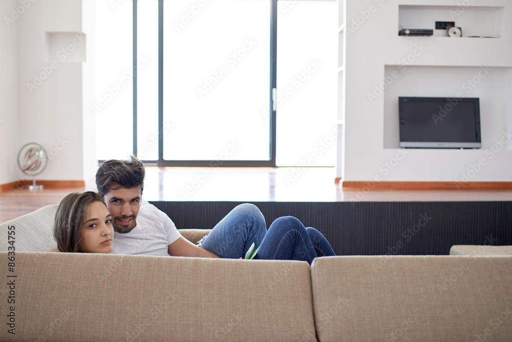 relaxed young couple at home staircase relaxed young couple at home staircase
