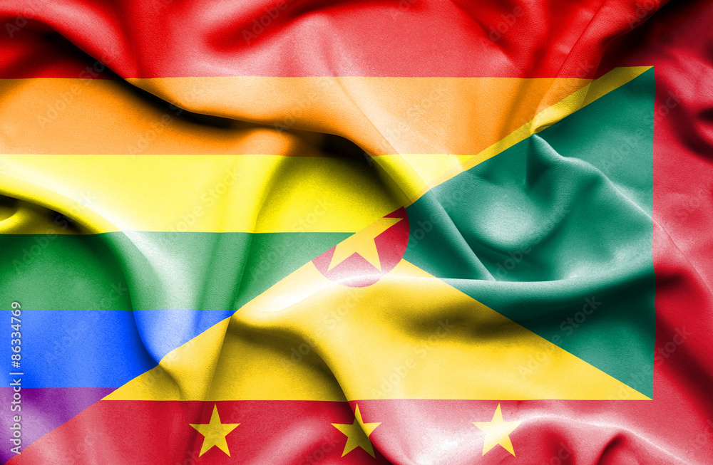 Waving flag of Guernsey and Pride Waving flag of Guernsey and Pride