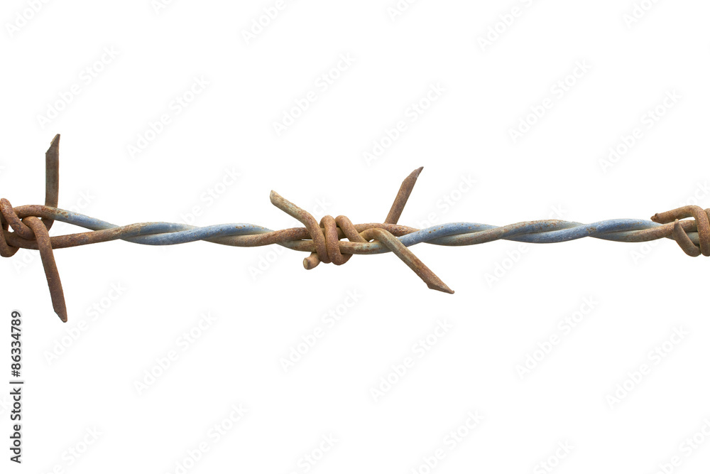 Old and rusty barbed wire isolated