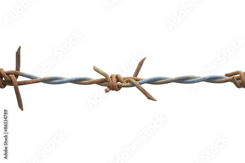 Old and rusty barbed wire isolated