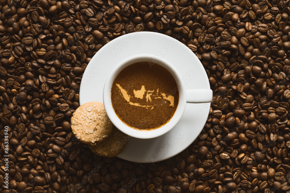 Still life - coffee with map of Indonesia