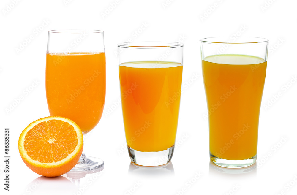 Orange juice and orange isolated on white background Orange juice and orange isolated on white background
