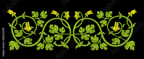 Floral ornament in medieval style. Pattern of interwoven stems, foliage and flowers. Vector frame, elegant vignette, design element and page decoration
