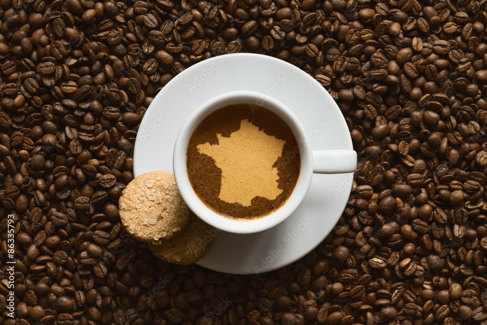 Still life - coffee with map of France