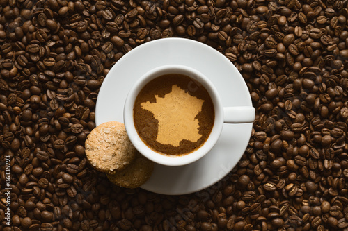 Obraz na płótnie Still life - coffee with map of France w salonie