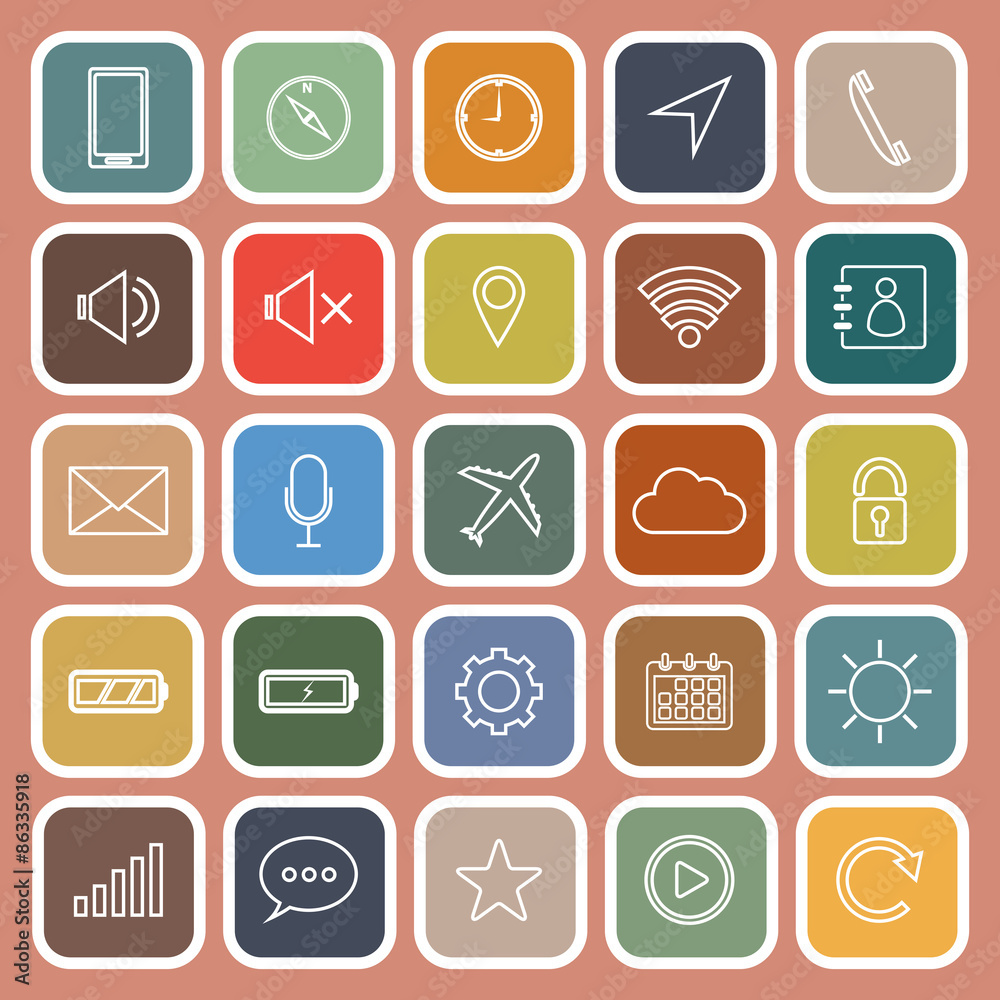 Mobile phone line flat icons on orange background Mobile phone line flat icons on orange background