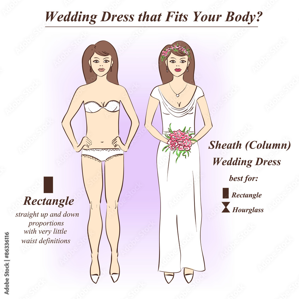 Woman in underwear and Sheath wedding dress. Stock Vector | Adobe Stock