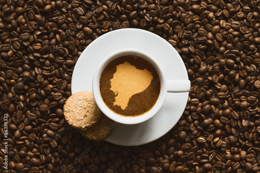 Still life - coffee with map of Ecuador