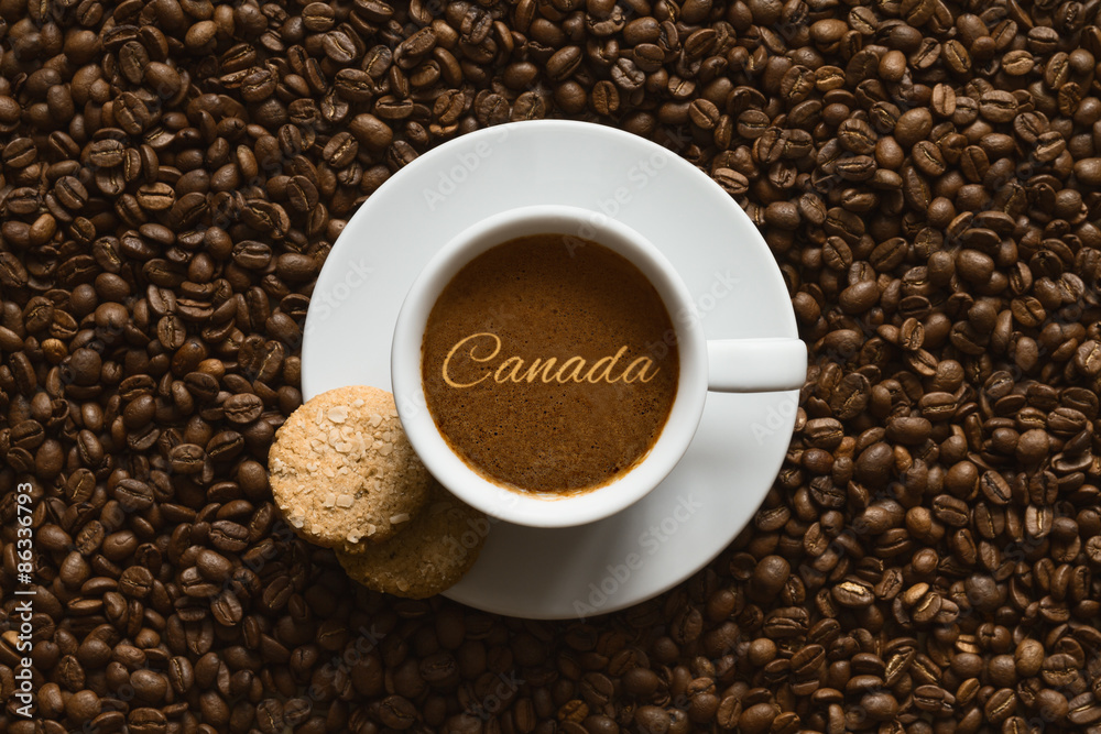 Fototapeta premium Still life - coffee wtih text Canada