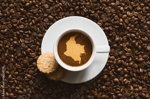 Obraz na płótnie Still life - coffee with map of Colombia w salonie