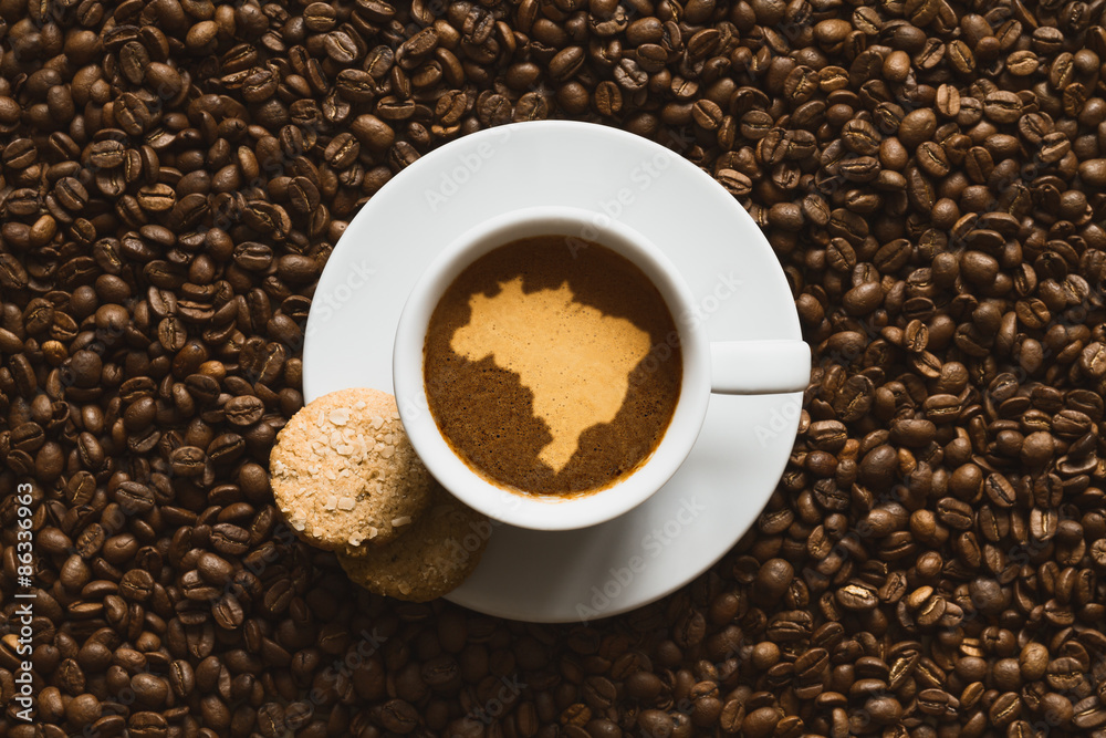 Still life - coffee with map of Brazil