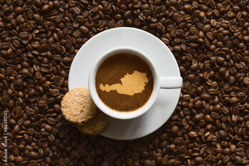 Still life - coffee with map of Austria