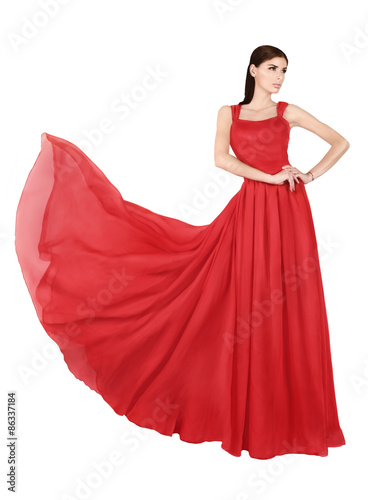 Woman in red elegant evening dress 
