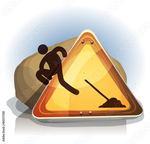 Men At Work Escaping From Road Sign