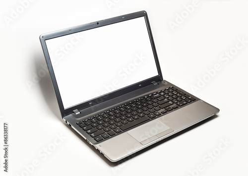 open Laptop computer with blank empty screen isolated on white background