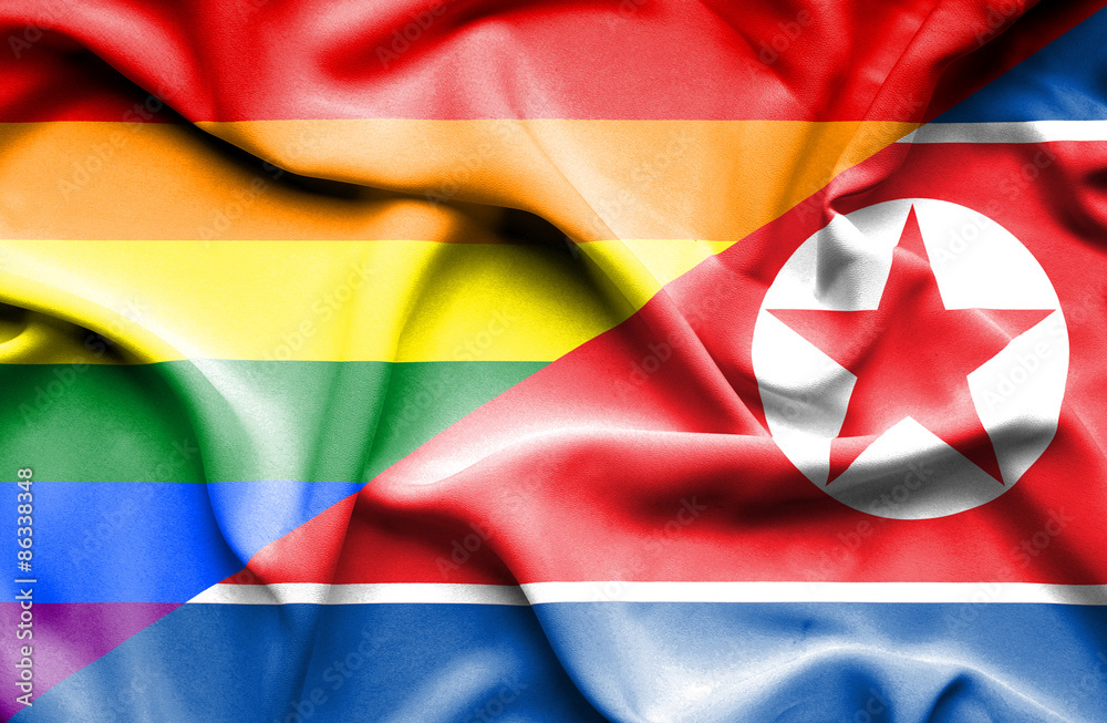 Waving flag of North Korea and Pride Waving flag of North Korea and Pride